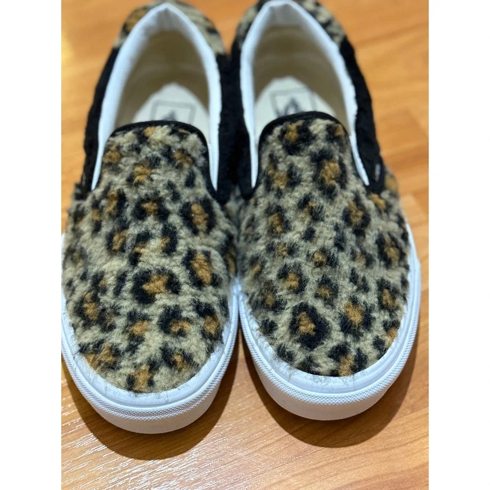 Vans Slip-On Leopard Cheetah Faux Fur Sneakers Womens 7.5‎ Mens 6 Sanitized